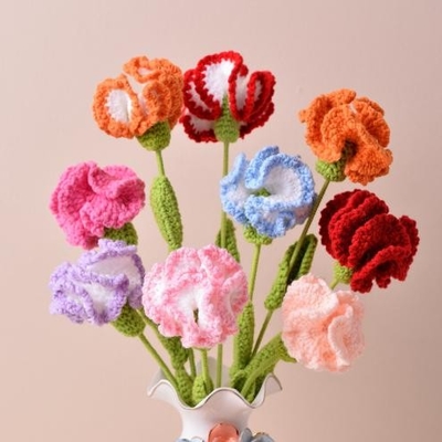 Ein guter Preis. Geburtstagsgeschenk Handgefertigter Bouquet mit fertigem Häkeln, Nelken, künstlichen Blüten, mehrfarbiger 20x5cm Online