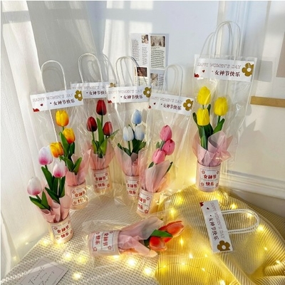 Ein guter Preis. Simulation PU Tulpenumarmung Eimer süße Wolle Blume Umarmung Segen Geschenk Kreatives Festival Feiertagsgeschenk Großhandel Online