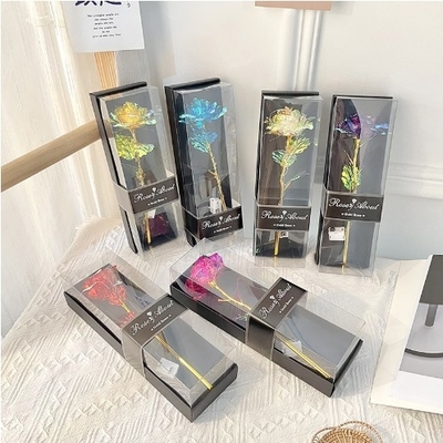 Ein guter Preis. Valentinstagsgeschenk Qixi Goldfolie Rose Blumenfenster PVC Geschenkbox Verpackung mit Lichtstand Blumenstrauß 10x28cm Vielfalt Rose Online