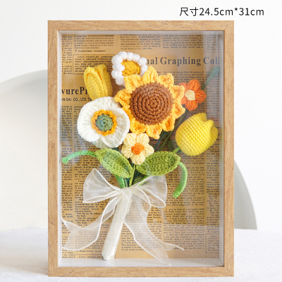 Ein guter Preis. Handgefertigte Häkel Sonnenblume Ewige Blumenrahmen Hängende Dekoration Geschenk für den Lehrertag 22x17.5x4.5cm Strickhaufen Online