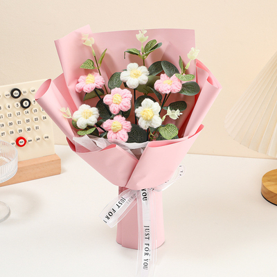Ein guter Preis. Handgefertigter Garn Blumenstrauß Häkel gestrickte Blumengutschande Fälschungen Blumen Handschmuckstrauß mit mehreren Farben Online