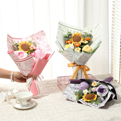 Ein guter Preis. 20x35cm handgewebter Blumenstrauß Sonnenblume und Rose Simulation Wolle in mehreren Farben Ideal für Valentinstag und Geburtstage Online