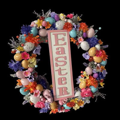 kaufen Senmasine Ei Osternkrans für die Haustür Hängende Frühling Dekor gemischt bunte Kunststoff Eier künstliche Blätter Blumen Kränze Online-Herstellung