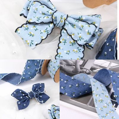 kaufen 2,5 cm Blütenrand/gerader Rand einseitig kleine Blumen-Imitation Denim-Band-Blume Geschenkbox-Verpackung DIY-Schleife Stirnband Farbechtheit Online-Herstellung