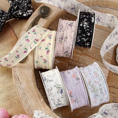 kaufen Haarzubehör Verwendung Polyester gedruckte blumige Kantenkopfband für DIY Bogenband Strohhut Geschenkbox Verpackungsriemen Online-Herstellung