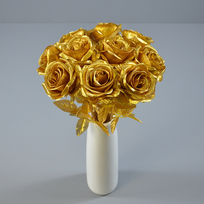 Ein guter Preis. Silk Flower Golden Rose Fotografie Requisiten Hochzeitsdekoration Einzelzweig Rose Wohnzimmer Heimdekoration Blumen Online