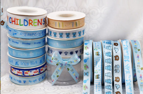 kaufen Geschenk Backen Bouquet Band Kindertag Verpackung Band mit Blauem Polyester Webdruck Farbe Online-Herstellung