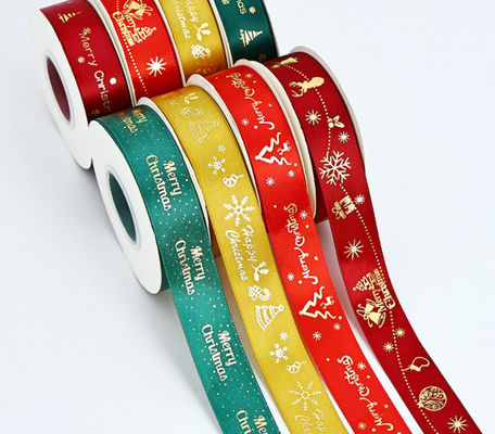 kaufen Hot Stamping Weihnachtsdekoration Geschenke Weihnachtsbänder Polyesterbänder Geschenkkästen Verpackungsbänder Grenzüberschreitend 2,5cm/25m Online-Herstellung
