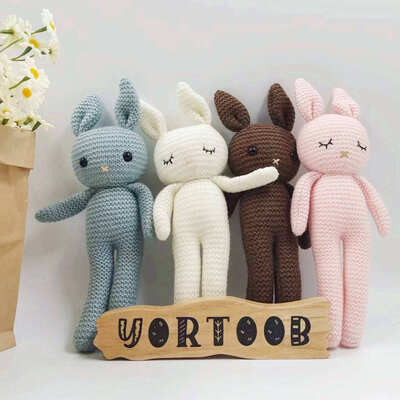 kaufen Großhandel Gewirkte niedliche Baby Komfort Puppe Kaninchen Häkel Tier Spielzeug Handgefertigt Amigurumi Kaninchen Plush Spielzeug Online-Herstellung