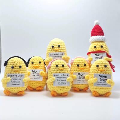 kaufen Komische Häkel Kawaii Gefüllte Emotionale Positive Ente Plüsch Spielzeug Komische Strick positive Ente Häkel Puppe Tasche Anhänger Geschenk Online-Herstellung