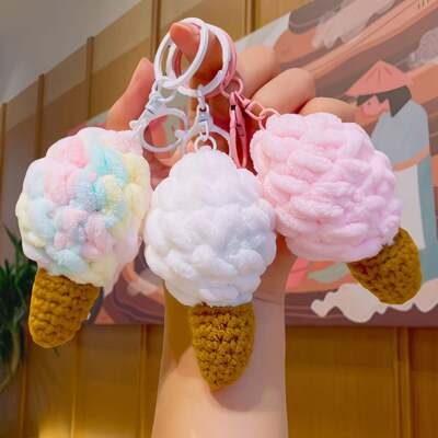 kaufen Handgeflechtete Baumwollgarne Eiscreme Häkeln Tier Plüsch Puppe Super Weiches Kleines Geschenk Schlüsselhaufen Anhänger Exquisite Clip Machine Puppe Online-Herstellung