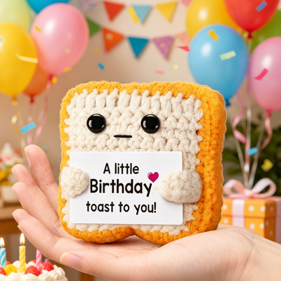 kaufen Handgefertigte Häkel-Brei-Brot-Toast-Plüsch-Spielzeug-Mini-Puppe mit positiver Ermutigungskarte zum Geburtstagsgeschenk Online-Herstellung