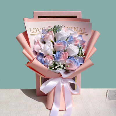 kaufen Achtzehn realistische Eisblaue Rose Seife Blumenstrauß Modern Premium Finish Perfekt Valentinstagsgeschenk für Frau romantisch Online-Herstellung