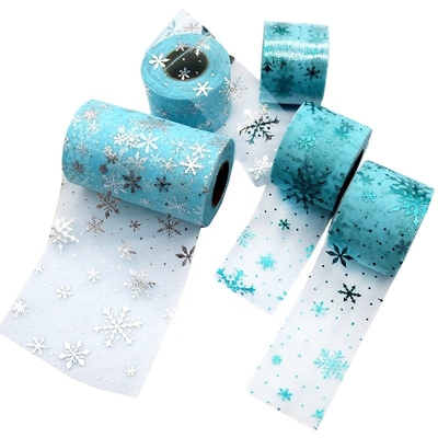 Ein guter Preis. Blaues Gewebe 15.2cm Schneeflocken-Muster-Polyester-Organza-Tulles Rolls Online