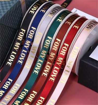 Ein guter Preis. Anpassen von Polyesterfolie Gold gedruckt Satin Band für Geschenk Verpackungskiste 9MM Online