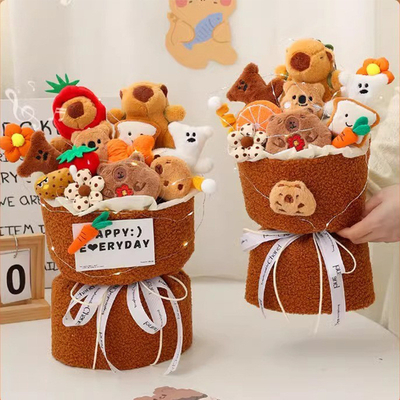 Ein guter Preis. Weihnachts-Pawfect Leader Pluss-Spielzeug-Set Capybara Blumenstrauß Kawaii Cartoon Geschenk zum Valentinstag/Geburtstag Online