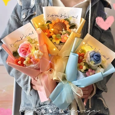 Ein guter Preis. Kreative Geschenke zum Valentinstag und zum Lehrertag Rosenwollblumensträuße Sonnenblumen gestrickte Blumen handgefertigte Fertigprodukte als Geburtstagsgeschenke Online