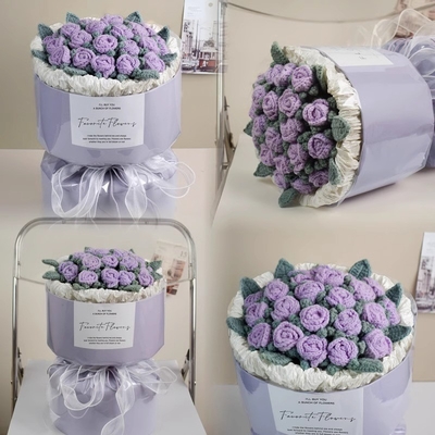 Ein guter Preis. Bubble Roses Handgewirkte gestrickte Wolle Blumensträuße Kreative Blumensträuße für Lehrer und Mütter zum Internationalen Frauentag und Lehrertag Online
