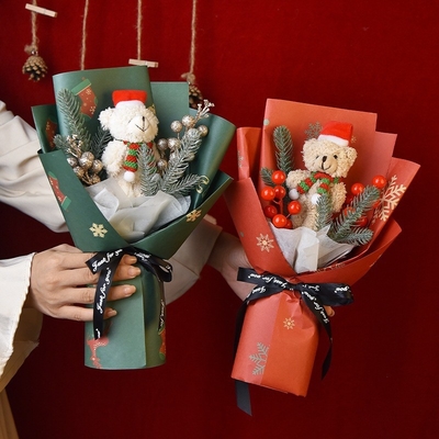 Ein guter Preis. Weihnachtsblumensträuße Handgewirkte gestrickte künstliche Blumen Weihnachtsbär Puppe Blumensträuße Weihnachtsnacht Geschenke Weihnachtsmann Blumensträuße Online