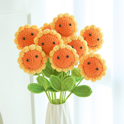 Ein guter Preis. 10x43cm Handgewirkte gestrickte Sonnenblume mit lächelndem Gesicht Vielfalt Sonnenblume Lehrertag künstliche Blumengeschenk Online