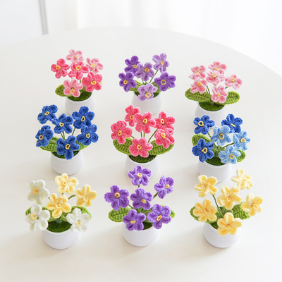 Ein guter Preis. Myosotis Vergessen Sie mich nicht künstliche Blumen Topfpflanze Handgemachte Heimdekoration Strickgarn Arrangement Kreatives Geschenk 5.5x10cm Online