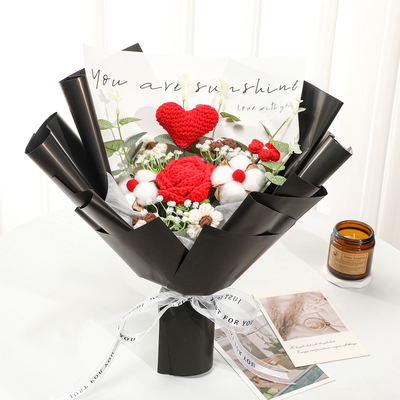 Ein guter Preis. Grenzüberschreitende handgefertigte Wolle gestrickte Rose unsterbliche Blumensimulation Blütenstrauß fertiges Produkt 38 Göttin Frauentag Muttertag Online