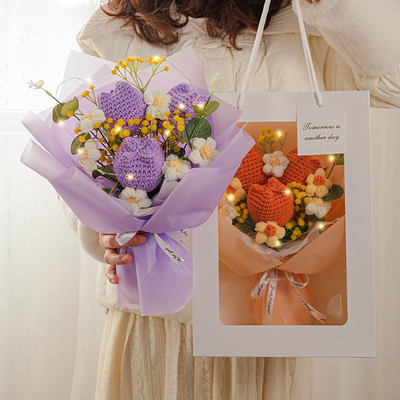 Ein guter Preis. 30x35cm gestrickter Stapel handgefertigt Tulpengarn Blumenstrauß großes Muttertagsgeschenk Online
