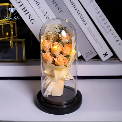 Ein guter Preis. Großhandel Fabrik Ins Kunstlicht LED Dekorativblumen Geburtstag Glaskuppel Rose Bouquet Valentinstag Qualität Seife Rosen Online