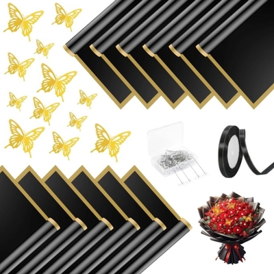 Ein guter Preis. Gelliefolie mit goldenem Rand, Blumenverpackungspapier, mattes Papier, halbtransparent wasserdicht, Blumenstraußverpackungspapier, Blumenladenmaterial Online