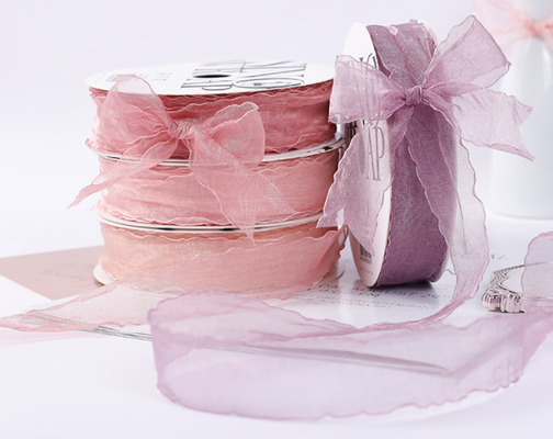 Ein guter Preis. Blumenkleidung, super süßer Gaze Gürtel, feste Farbe, wellenförmige Schneegaze, besticktes Seidenband, frische Blumen, Geschenke, Bogen, Hersteller, Spot-Großhandel Online