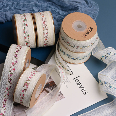 Ein guter Preis. Koreanische Version Zahnkante Chiffon + hohles Spitzenblumenband DIY Bogen handgefertigt Haarzubehör Blume Laden Blumenverpackung Online