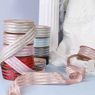 Ein guter Preis. Japanische Funkelnde rosa Streifenband DIY Bogen Haar Accessoires Kleid Accessoires Silber Zwiebel Streifen Blumen Geschenk Produkt Gürtel Online