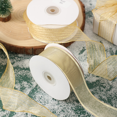 Ein guter Preis. Polyester-Weihnachtsband für die Backverpackung 4cm/25m Metalldrahtkanten Geschenkverpackung Band Netze Schneeband Dekorationsband Online