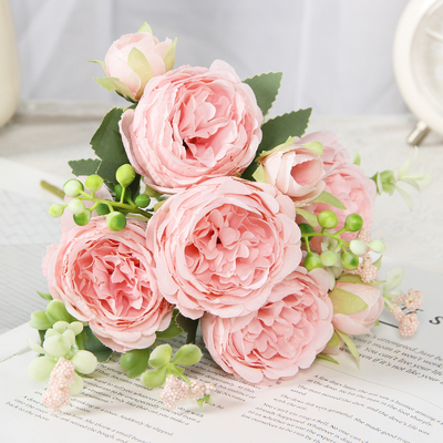 5 kleine künstliche Rosenblumen, ein Blütenstrauß im koreanischen Stil, persische und ausländische künstliche Pfingstrosen, heimische Hochzeitsrosen.