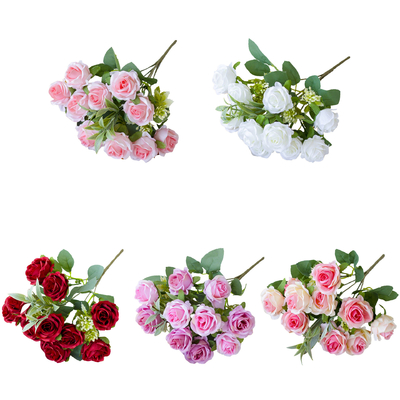 Ein guter Preis. 10 kleine Rosen für Hochzeiten, kleine Blumensträuße, Hotel-Hausdekorationen, Seidenblumen-Simulationsblumen, künstliche falsche Blumen Online