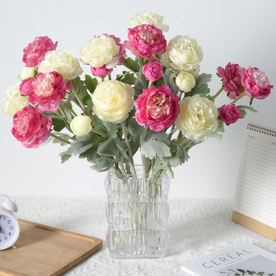 Simulierte Hochwertige 3-köpfige Plüssig-Tausend-Pose-Lotosblume, Ozean-Peonien, Simulierte Blume, Hochzeitsdekoration, High-End-Fälschungsstrauß