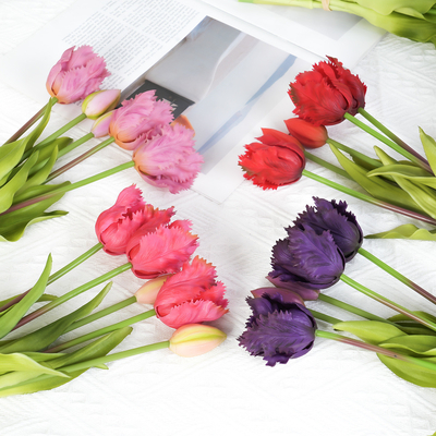 Ein guter Preis. Neue 5-köpfige wellenförmige weiche Gummi-Tulipan künstliche Blume, grenzüberschreitende High-End-Haus-Festival-Dekoration Tulipan künstliche Blume Online