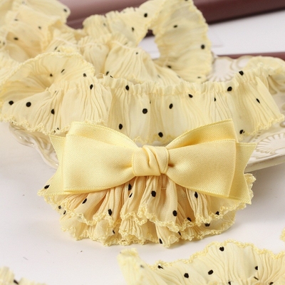 Ein guter Preis. Faltiges Polka-Punkt-Rimmel-Riegel Gewebtes Band Haar Accessoires Handgefertigt Bogen Spitze Accessoires Babykleidung Lolita-Rimmel-Riegel Lotusblatt Online