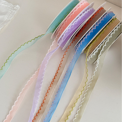 DIY Handgemachte Blumenverpackungsmaterialien 1cm Wellenrand Garn Band Blumenstrauß Blumenkrawatte mit gelber Farbfestheit
