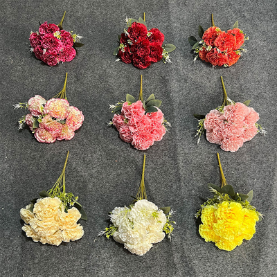 Ein guter Preis. 7-köpfige Nelken-Simulation künstlicher falscher Blumenstrauß Kunststoffblume High-End Wohnzimmerdekoration Hochzeit Blumenarrangement Online