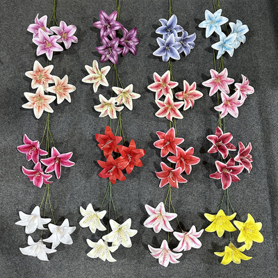 Ein guter Preis. Reine 3-köpfige Liliensimulation künstliche künstliche Blume Bündel Seidenblume künstliche Kunststoffblume Wohnzimmer Dekoration Hochzeit Blumenarrangement Online