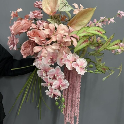Ein guter Preis. Bohnenpastapulver, grauer Rosa, schmutziger Rosa, falsche Blumen, Seidenblumen, Hochzeitssimulation, Blumenführer, Hochzeitssaaldecke, gestickte Ballrequisiten Online