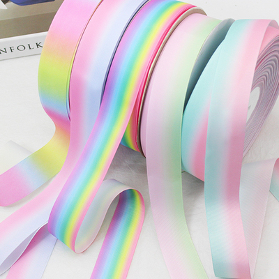 Ein guter Preis. Gradient Rainbow Ribbed Ribbon Wärmeübertragung Druck DIY Bogen Kopfband Geschenkbox Verpackung Hilfsmaterial Band für Haarzubehör Online