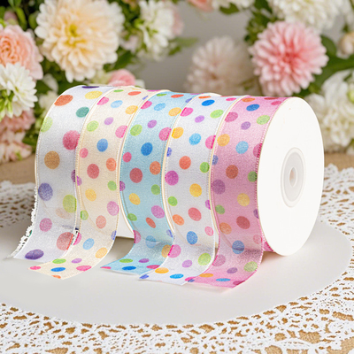 Digitale Wärmeübertragung Druck Regenbogen Wave Dot Band für Geburtstag Kuchen Verpackung Garn Band Kindertag