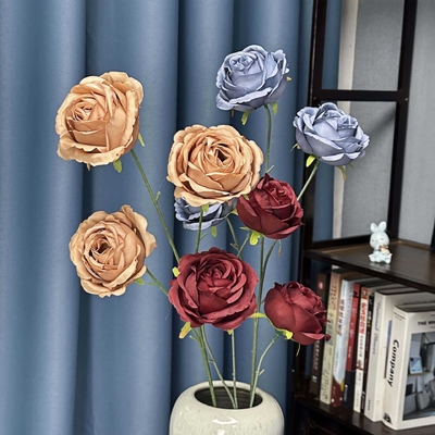 Ein guter Preis. Simulierte Blumen, 3 Rosen, Hochzeitsdekoration, handgefertigtes Bouquet-Arrangement, grenzüberschreitendes Kunstblumen-Ornament Online