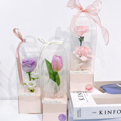 PVC transparente Panorama-Rose einzelne DIY Blumen-Arrangement-Box, handgeführte Leuchtturm Blumenverpackung, ewige Blumenstrauß Geschenk-Box Material