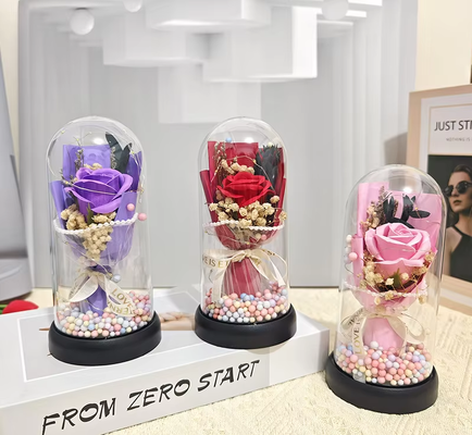 Ein guter Preis. Ornament Freundin leuchtende Rose Glasabdeckung getrockneter Seifenblumenstrauß als konserviertes Pflanzengeschenk zum Muttertag und Valentinstag Online