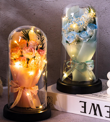 Ein guter Preis. Seife Blumen Glasdeckel LED Valentinstag Geschenk romantische künstliche Seife Rose Bouquet Muttertagsgeschenk Online