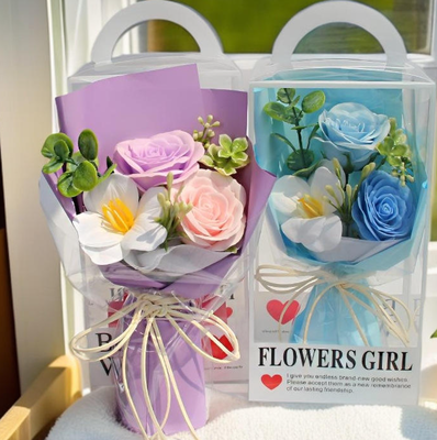 Ein guter Preis. Luxusrot/Pink/Purpur Kunst Seife Blumenstrauß Klares Geschenkfach Langlebiges romantisches Valentinstagsgeschenk für sie Online