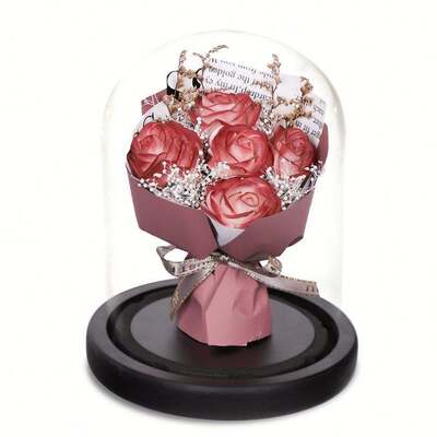 Ein guter Preis. Konservierter Seifenblumenstrauß aus Glaskuppel mit heller individueller Farbe, Innendekoration, romantisches Geschenk für Valentinstag, Geburtstag, Urlaub, Party, Ornament Online